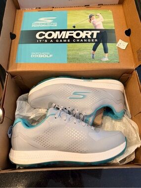 Skechers Women’s Light Gray and Teal Athletic Golf Sneakers